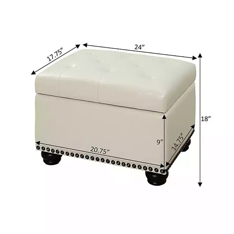 Benches & Ottomans-Kirklands Home Faux Leather Jessy Storage Ottoman Ivory
