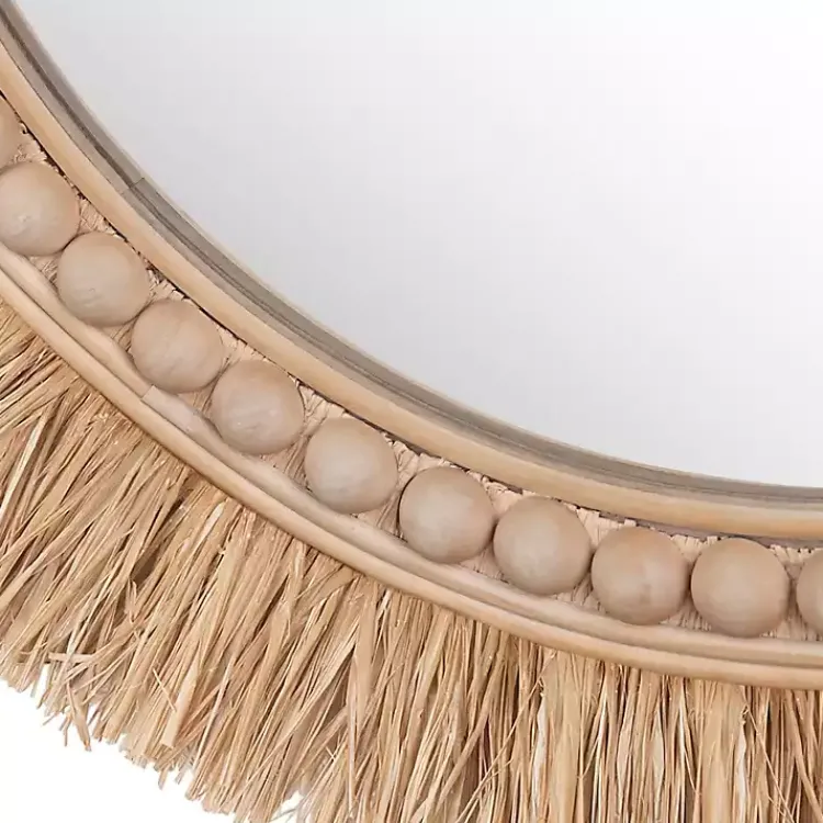 Decorative Mirrors-Kirklands Home Round Natural Rattan Beaded Wall Mirror
