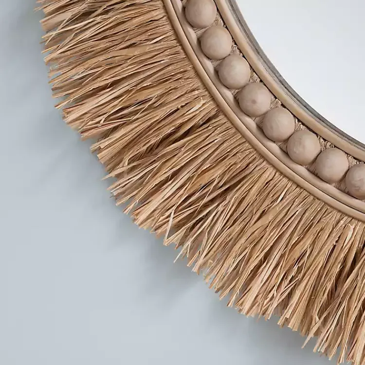 Decorative Mirrors-Kirklands Home Round Natural Rattan Beaded Wall Mirror