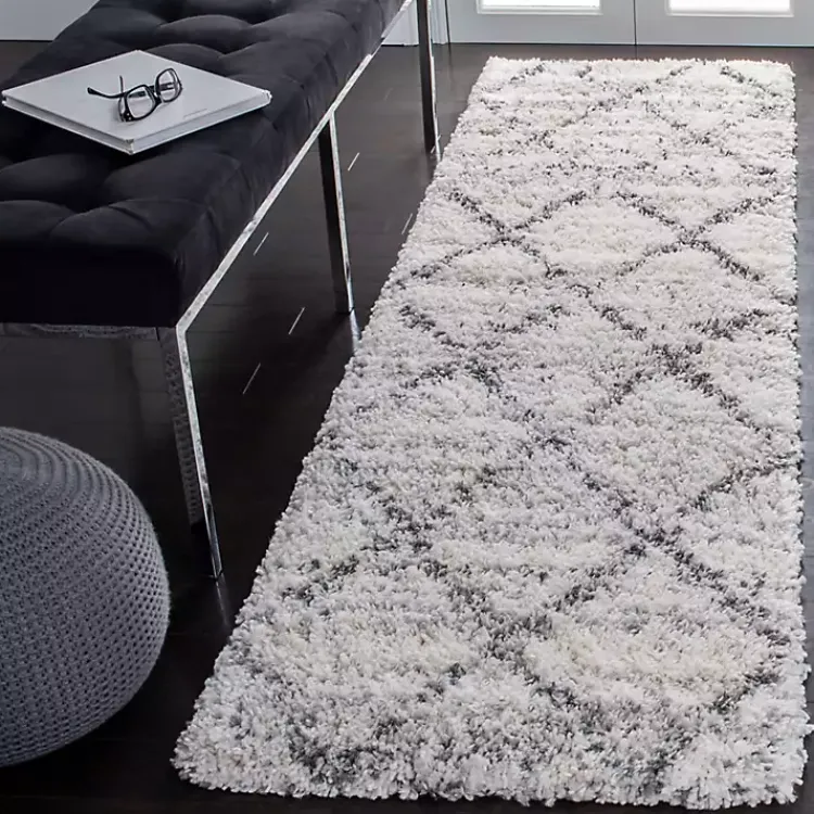 Area Rugs-Kirklands Home Gray and Ivory Fontana Shag Runner, 2x8