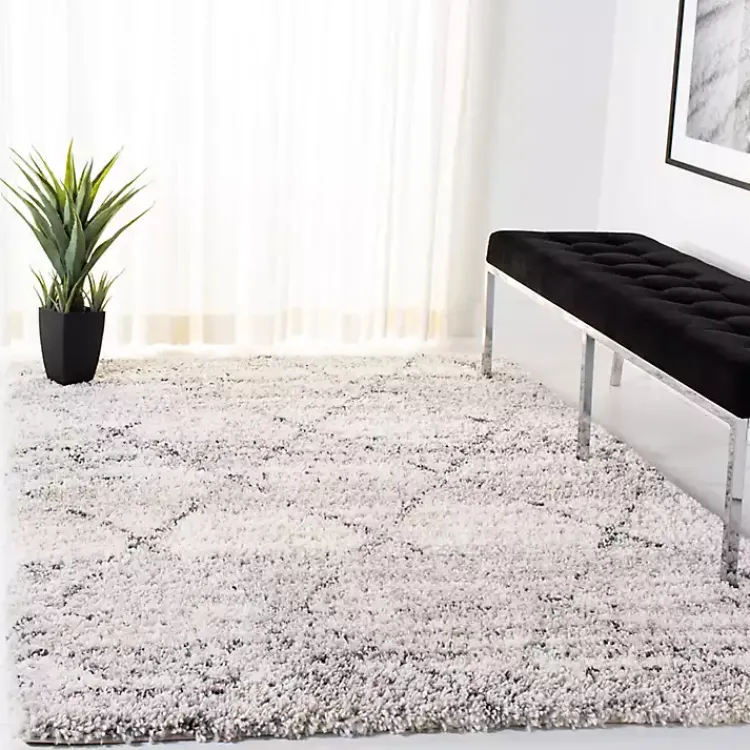 Area Rugs-Kirklands Home Gray and Ivory Fontana Shag Area Rug, 5x7