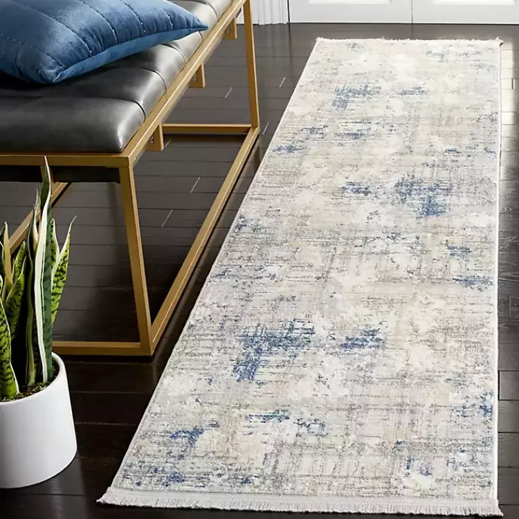 Area Rugs-Kirklands Home Gray and Blue Whisper Abstract Runner, 2x8