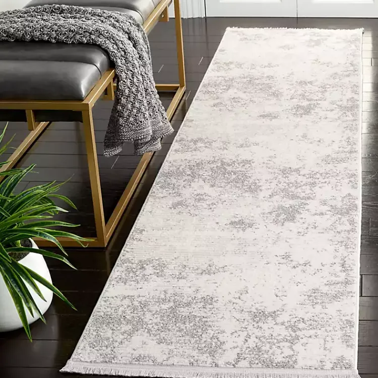 Area Rugs-Kirklands Home Gray and Ivory Whisper Abstract Runner, 2x8
