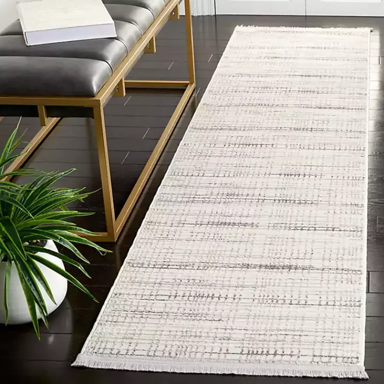 Area Rugs-Kirklands Home Gray and Ivory Whisper Striated Runner, 2x8