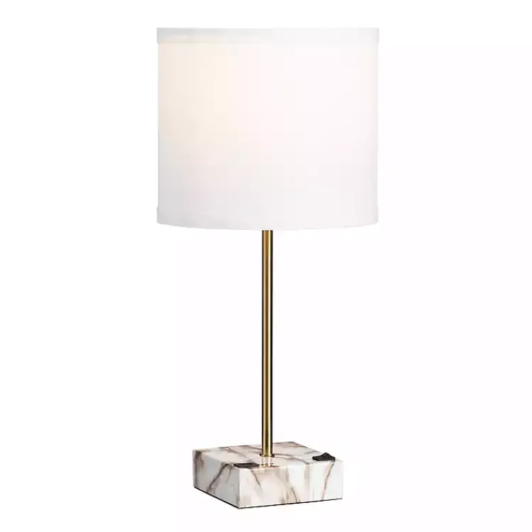 Table Lamps-Kirklands Home Gold and Marble USB Charging Table Lamp White