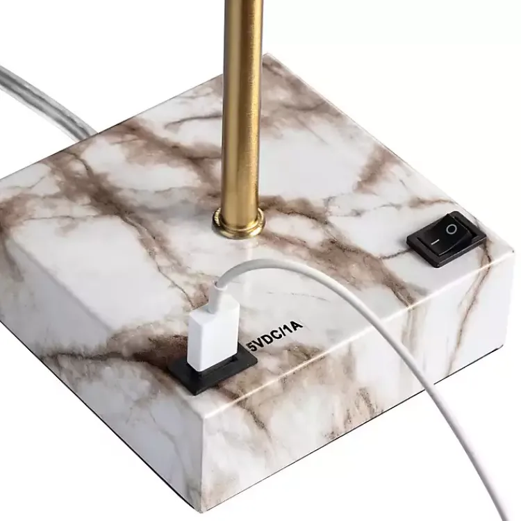Table Lamps-Kirklands Home Gold and Marble USB Charging Table Lamp White
