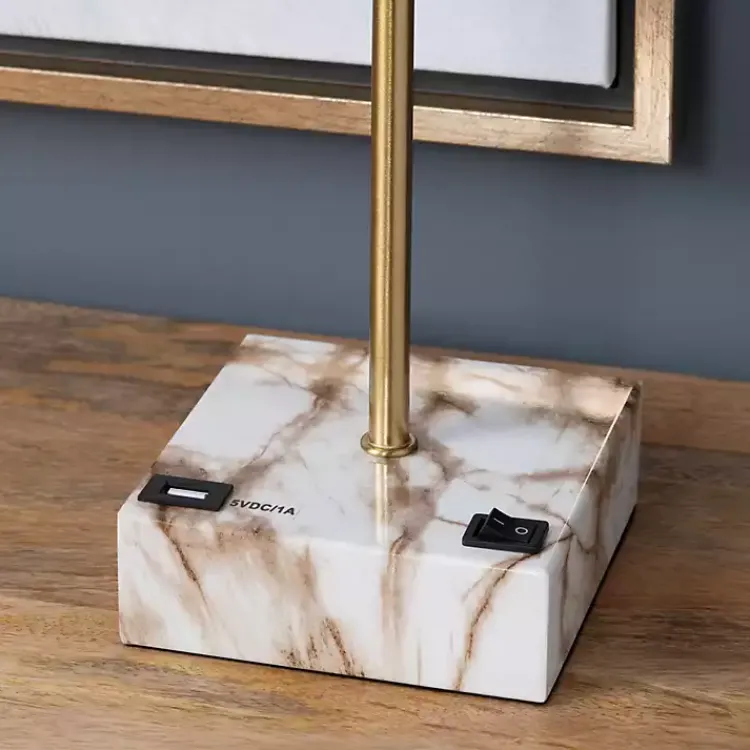 Table Lamps-Kirklands Home Gold and Marble USB Charging Table Lamp White