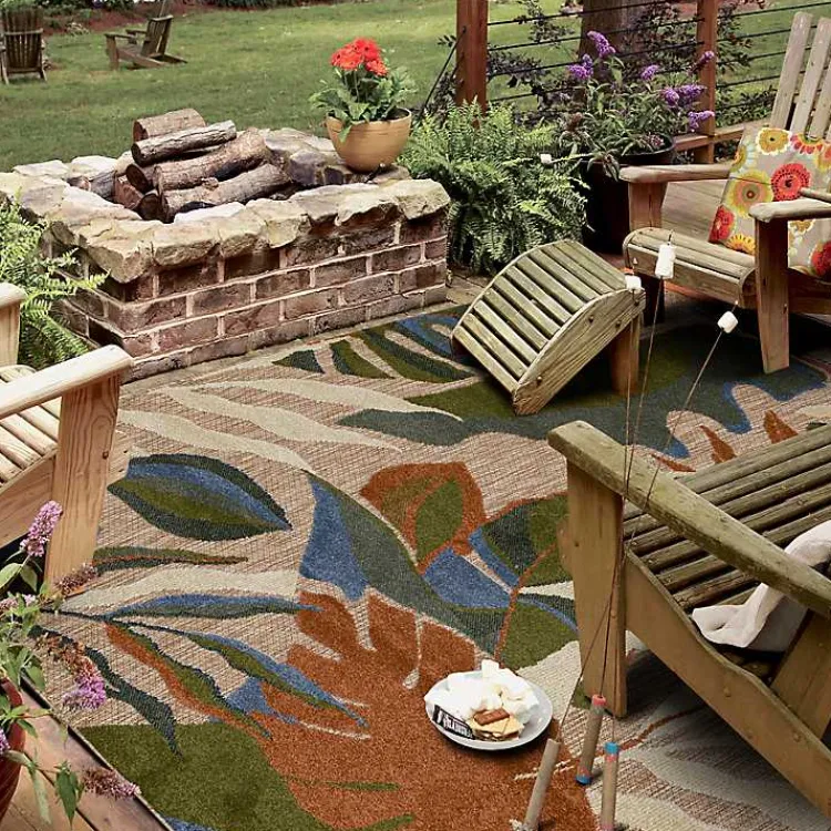 Outdoor Rugs-Kirklands Home North Shore Botanical Outdoor Area Rug, 7x10 Multi