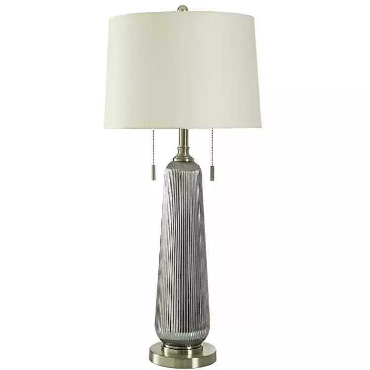 Table Lamps-Kirklands Home Silver Ribbed Glass Table Lamp White