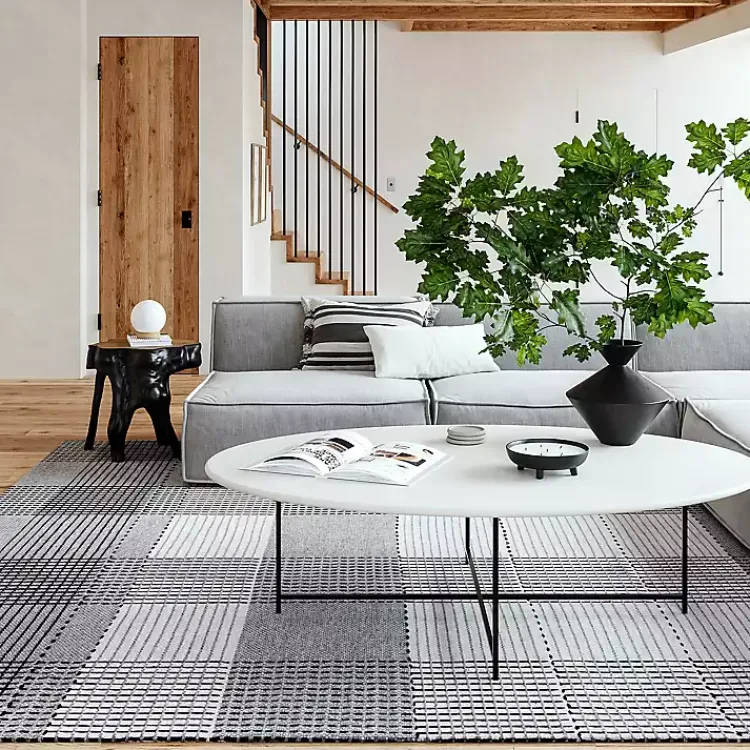 Area Rugs-Kirklands Home Plaid Emily Henderson x RugsUSA Area Rug, 6x9 Gray