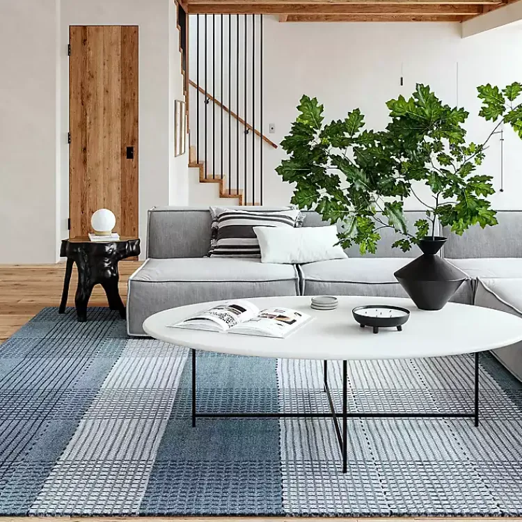 Area Rugs-Kirklands Home Plaid Emily Henderson x RugsUSA Rug, 8x10 Blue